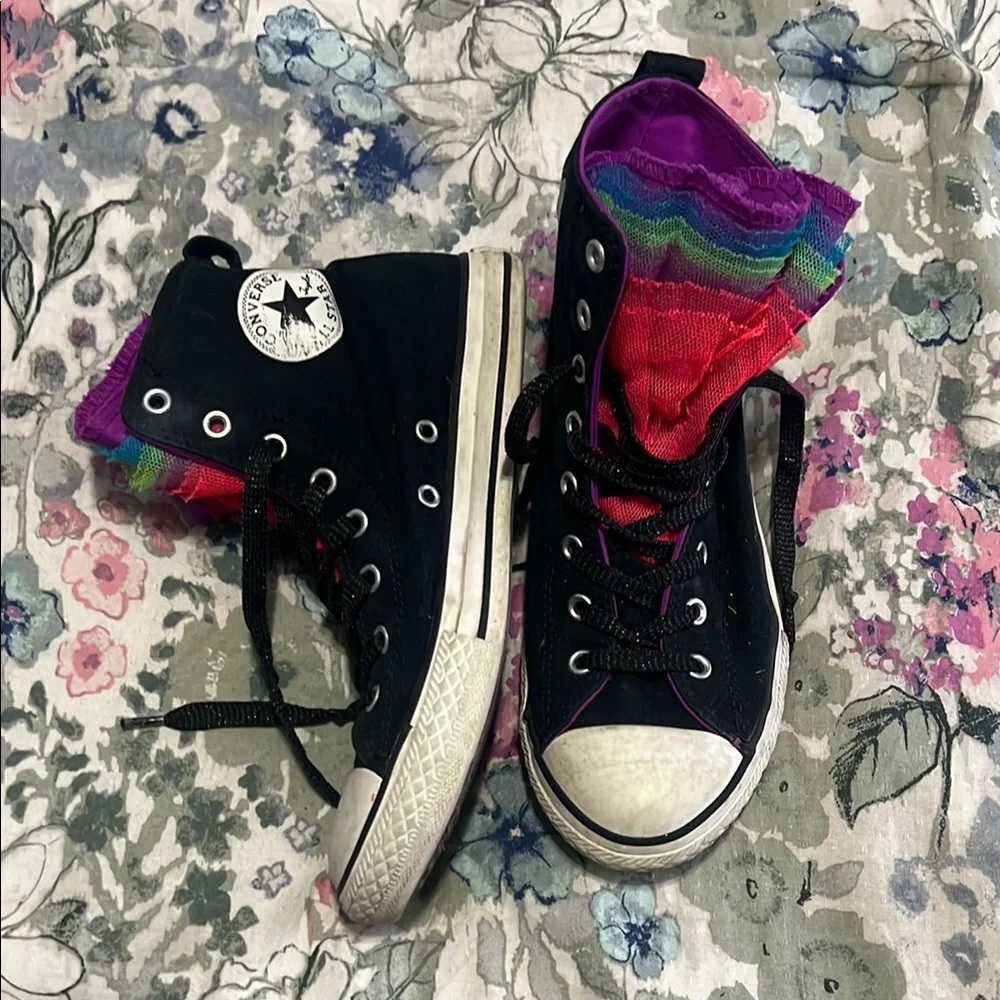 Converse Kids Black High-Top Sneakers with Rainbow Accents